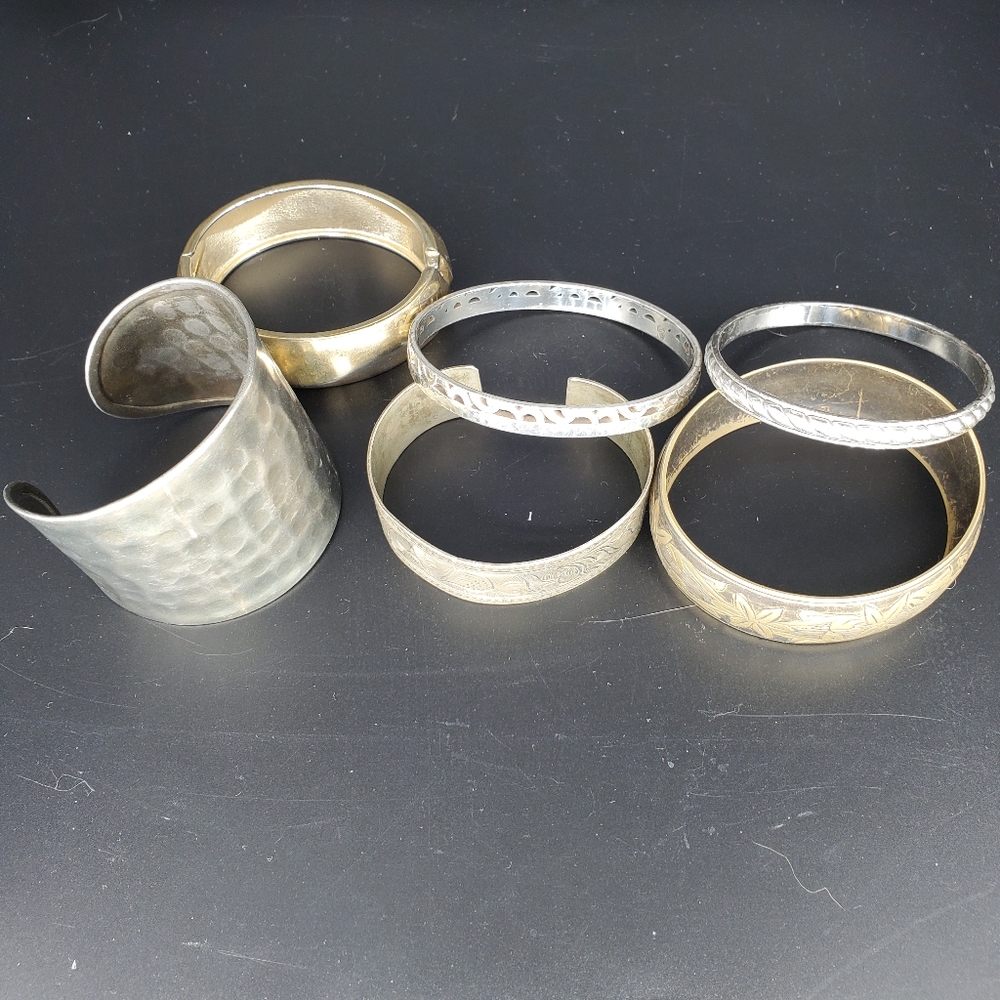 Vintage Silver and Gold Tone Cuff Bracelets - Picture 2 of 4